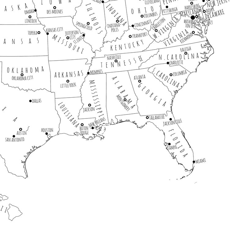 US Map Wall Art PRINTABLE United States Map Print Black and - Etsy