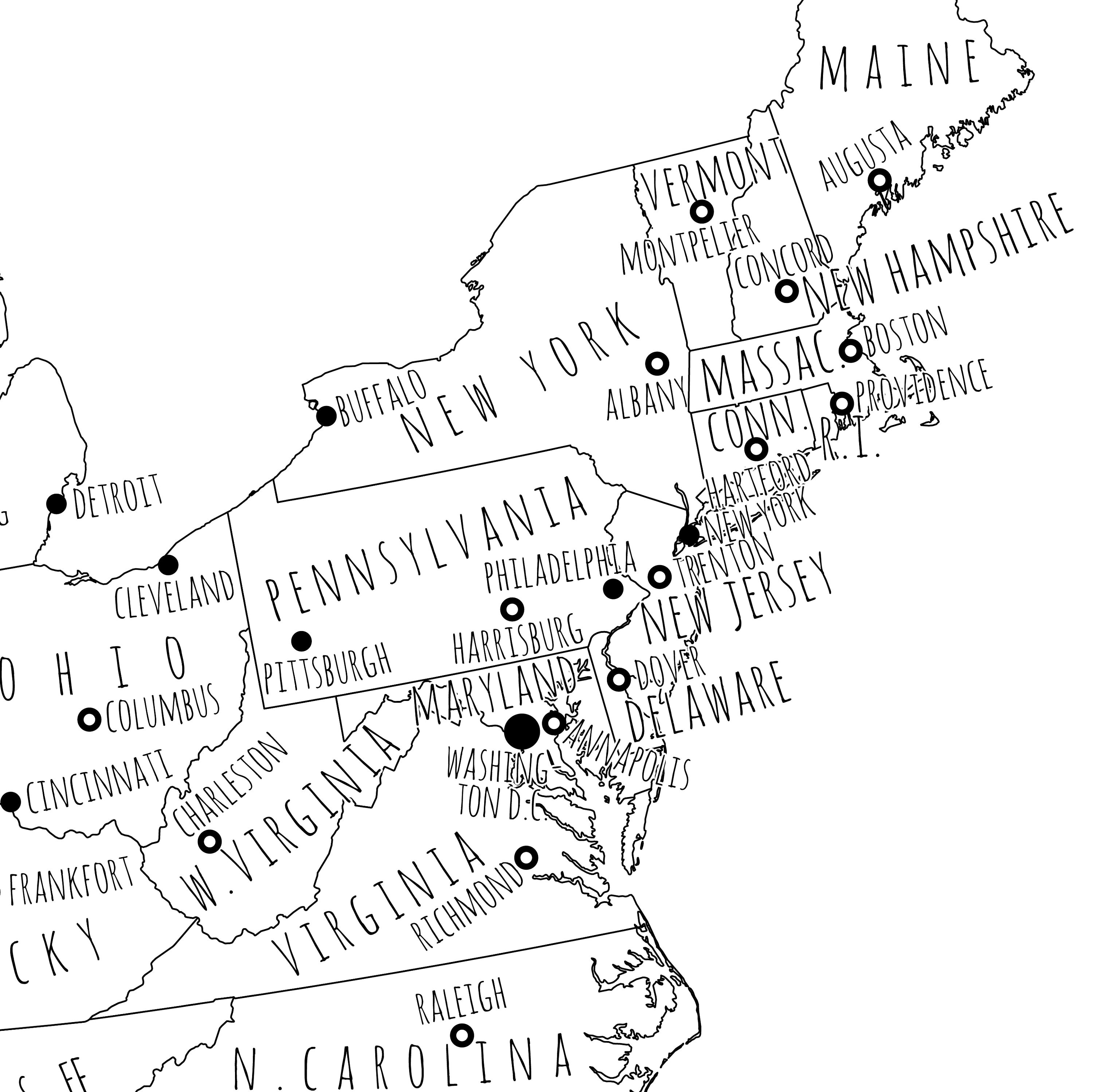 US Map Wall Art PRINTABLE United States Map Print Black and Etsy