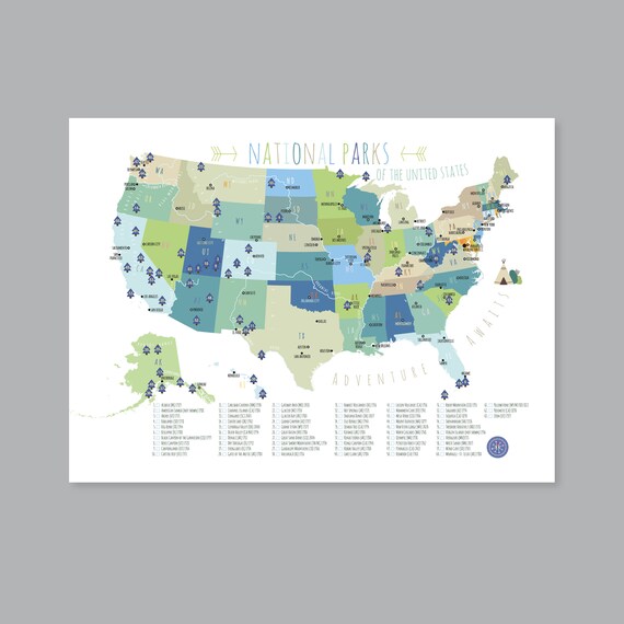 63 us national parks map printable adventure awaits us etsy canada