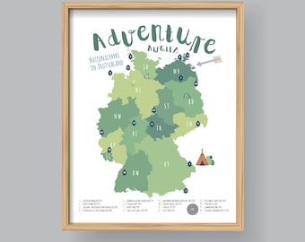 Nationalparks in Deutschland, PRINTABLE Adventure Awaits National Parks of Germany Map Kid nursery Modern home decor (#P368)