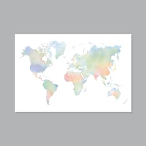Weltkarte, Weltkarte, PRINTABLE Karte der Welt, Druckbare Karte der Welt, Aquarell Karte der Welt, Geschenk für Kind (#P431B)