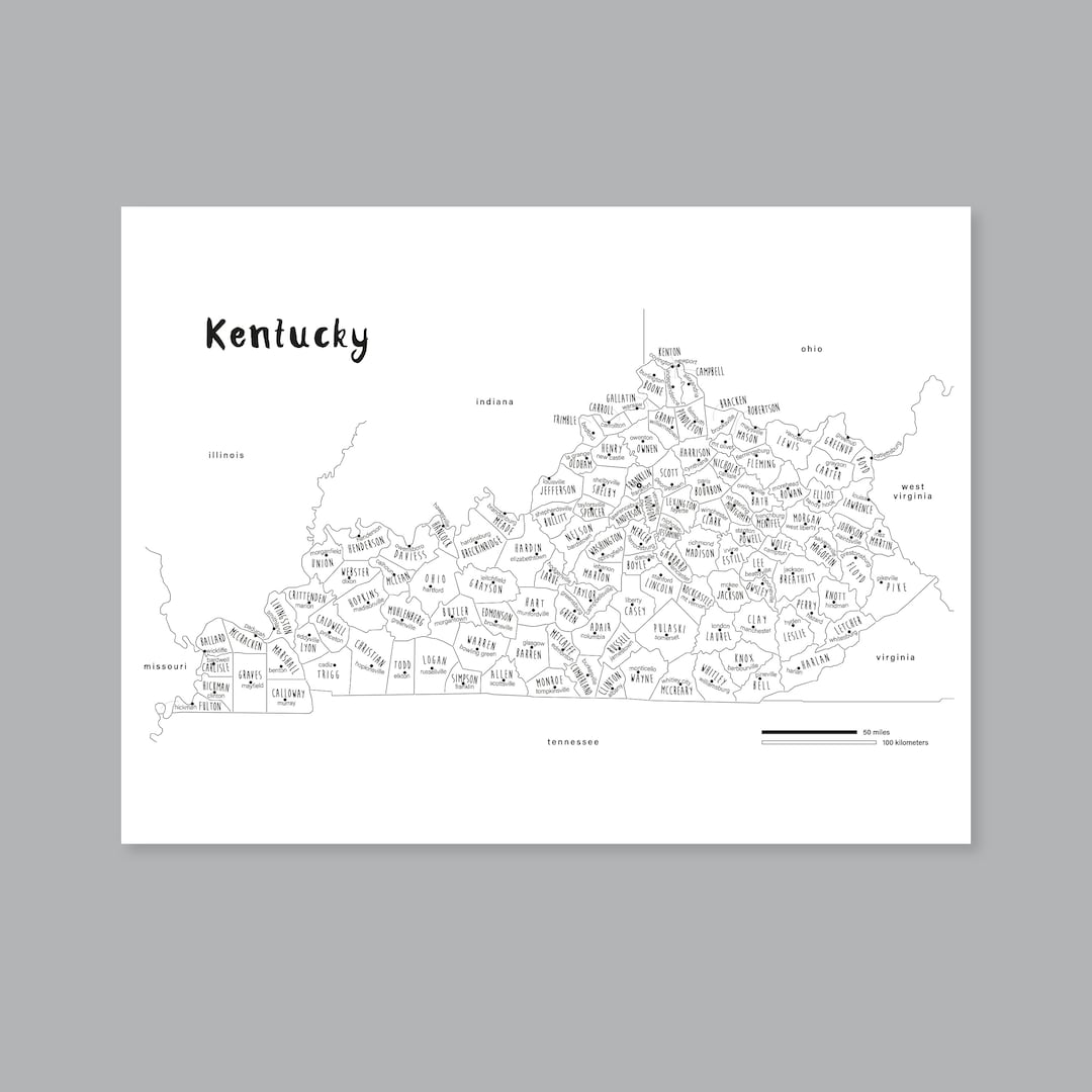 Kentucky Map Poster, PRINTABLE Kentucky Country Map KY, Kentucky Map ...