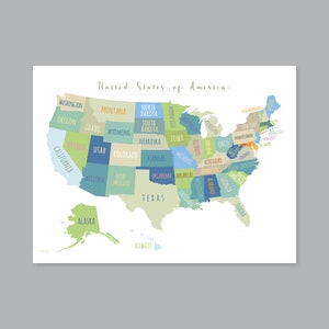USA Karte Wandkunst, DRUCKBARE USA Karte Druck, USA Karte Wandkunst, USA Karte für Kinder, Kinderzimmer Dekor (#P419)