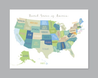 USA Map Print: Kids Room Decor, United States Wall Art (Digital Download)