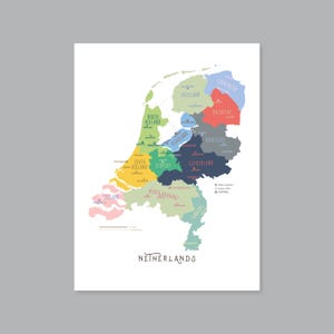 Carte des Pays-Bas, province et capitales des Pays-Bas imprimables, carte des Pays-Bas étiquetée avec capitale, décoration d'intérieur moderne (#P595)