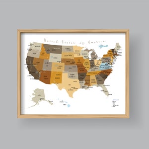 United States Map Wall Art, PRINTABLE United States Map Print, USA Map Wall Art, USA Map for Kids, us map Home Kids Room Decor (#P436)