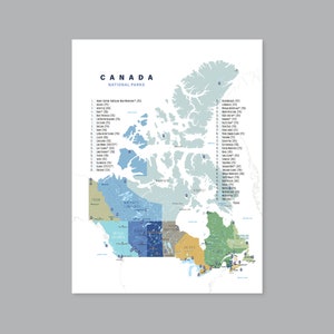 Mapa de Canadá, mapa imprimible de los parques nacionales de Canadá, mapa artístico de Canadá (#P523)