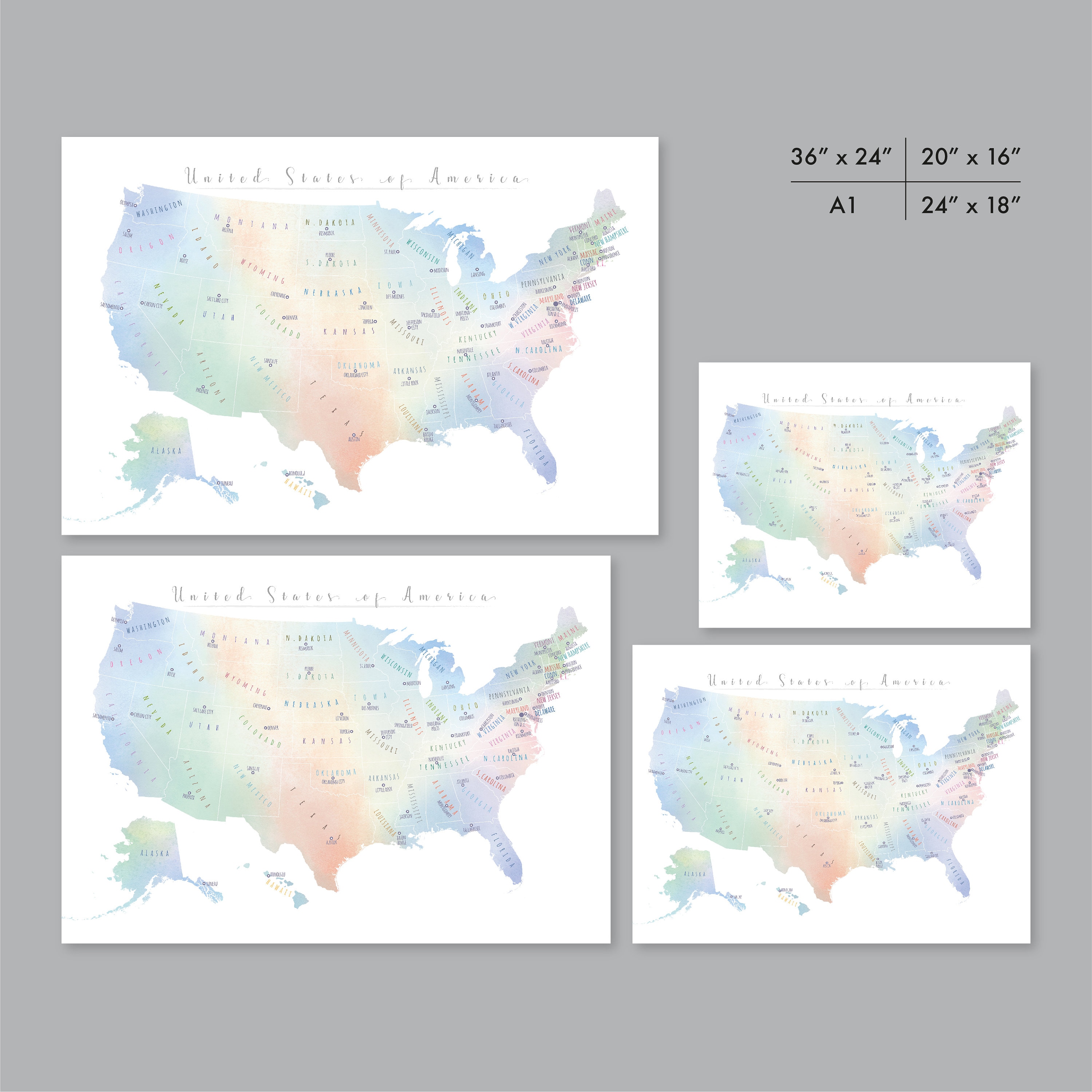 United States Map Wall Art, PRINTABLE United States Map Print, Usa Map ...
