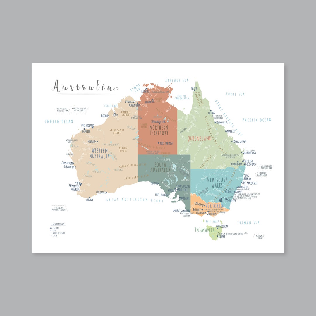 Australia Map, PRINTABLE Australia Map, Kid Nursery Modern Home Decor ...