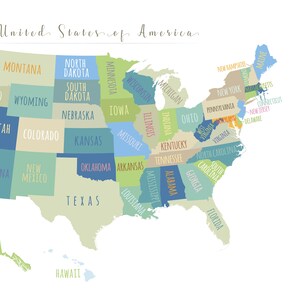 United States Map Wall Art, PRINTABLE United States Map Print, Usa Map ...