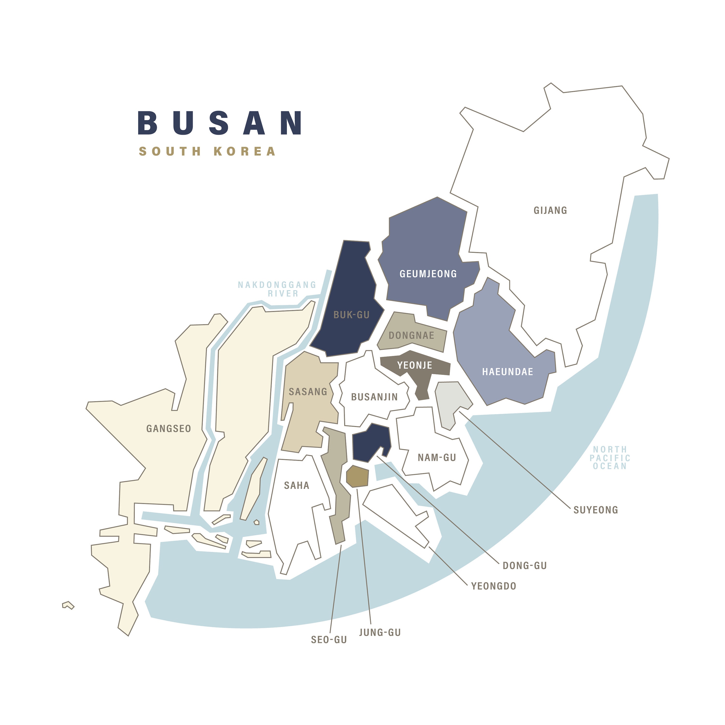 Busan Neighborhood Map Printable Busan Map Busan Korea - Etsy
