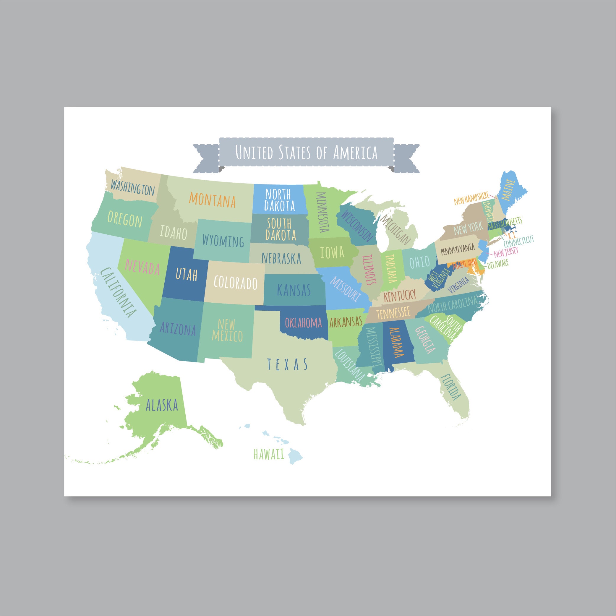 United States Map Wall Art PRINTABLE United States Map Print Etsy