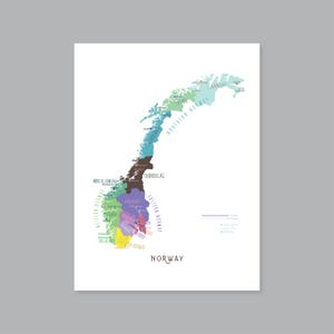 Norwegen Karte, DRUCKBARE Norwegen Provinzen und Hauptstädte, beschriftete Norwegen Karte, Sverigekarta, modernes Wohndekor (#P652)