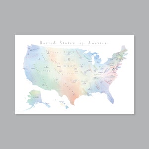 USA Karte Wandkunst, DRUCKBARE USA Karte Druck, USA Karte Wand Kunst Aquarell, USA Karte für Kinder, Kinderzimmer Dekor (#P441)