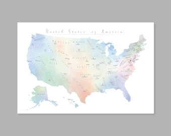 Aquarell USA Map Print: USA Map Map Wall Art (Digitaler Download)