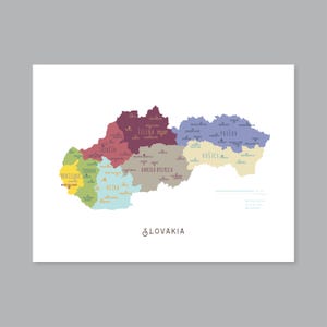 Slowakei Karte, DRUCKBARE Slowakei Regionen und Hauptstädte, Slowakei Karte, moderne Wohnkultur (#P637)