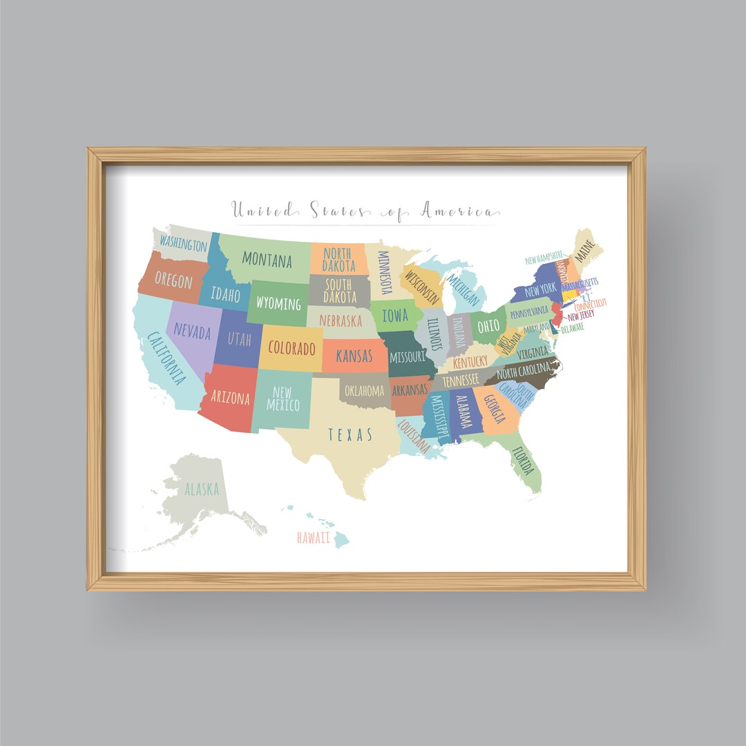 United States Map Wall Art, PRINTABLE United States Map Print, Usa Map ...