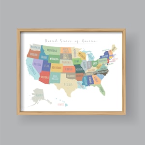 USA Karte Wandkunst, DRUCKBARE USA Karte Druck, USA Karte Wandkunst, USA Karte für Kinder, Kinderzimmer Dekor (#P453)