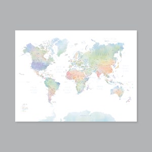 World map with countries, PRINTABLE Map of the World wall art Watercolor Kid nursery Modern home decor (#P431C)
