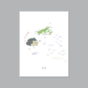 Mapa de Fiji, mapa de Fiji para imprimir, mapa de Fiji etiquetado, mapa de Oceanía, decoración moderna para el hogar (#P642)