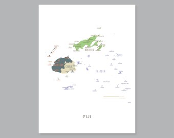Fiji Map, PRINTABLE Fiji map, Labeled Fiji Map, Oceania Country Map, Modern home decor (#P642)