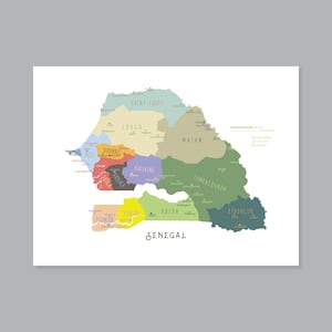 Mapa de Senegal, regiones y capitales de Senegal para imprimir, mapa de Senegal etiquetado con capital, mapa de Dakar, decoración moderna para el hogar (#P650)