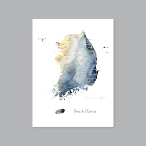 Südkorea Aquarell Landkarte mit wichtigen Städten, digitaler Download, moderne Südkorea Karte, modernes Zuhause (#P701)