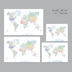 World Map With Countries PRINTABLE Map of the World Wall Art