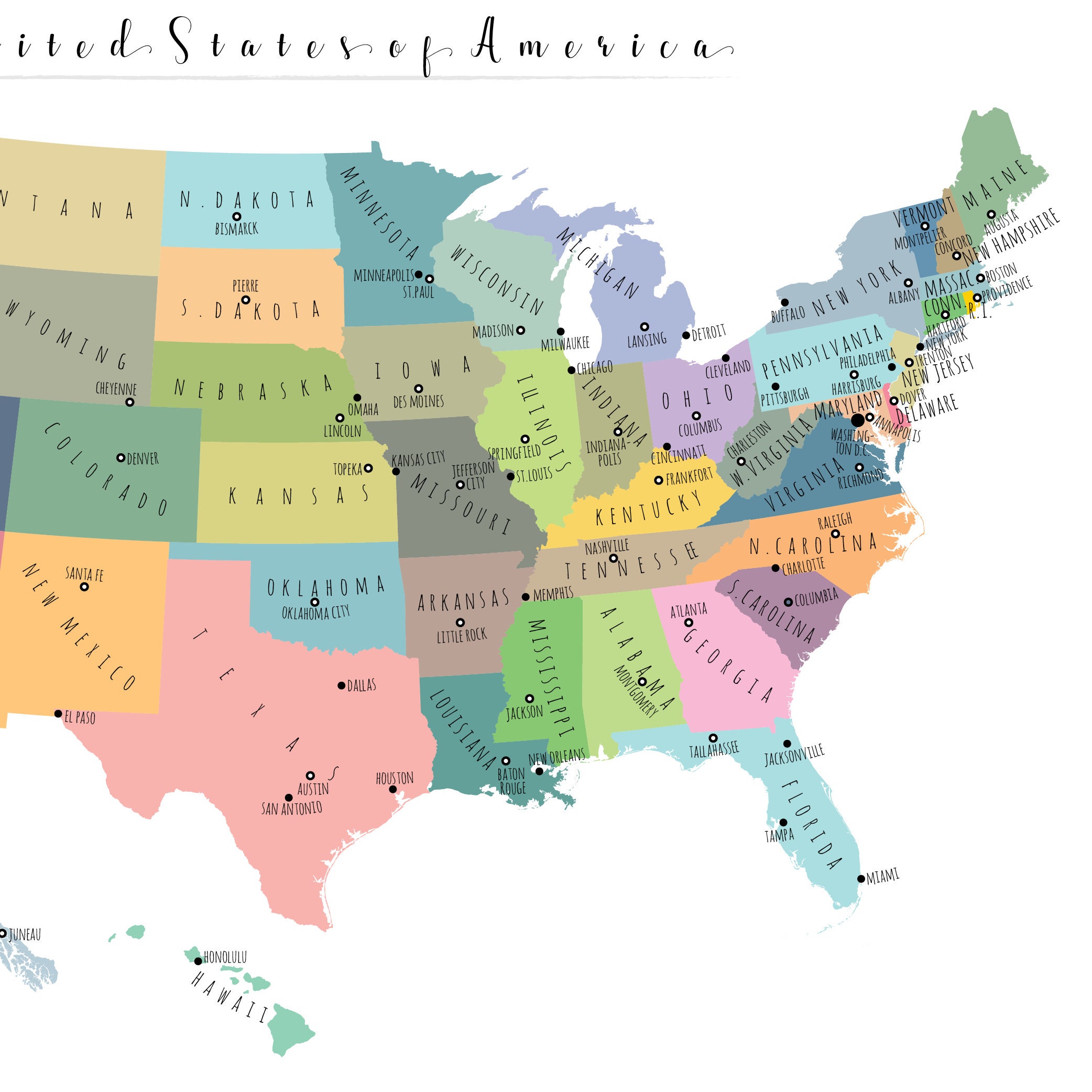 USA Map PRINTABLE US Map Large Us Map Map of United States Etsy