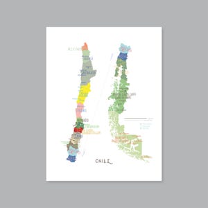 Mapa de Chile, regiones y capitales de Chile para imprimir, mapa de Chile etiquetado con capital, decoración moderna para el hogar (#P618)
