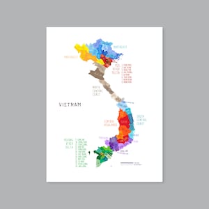 Vietnam Karte Region, DRUCKBARE Vietnam Provinzen, beschriftete Vietnam Karte, moderne Wohnkultur (#P576)
