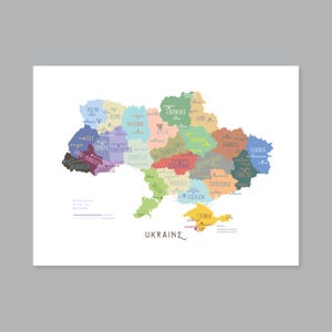 Mapa da Ucrânia, Oblast e capitais da Ucrânia PARA IMPRIMIR, Mapa da Ucrânia rotulado, Decoração moderna para casa (#P645)