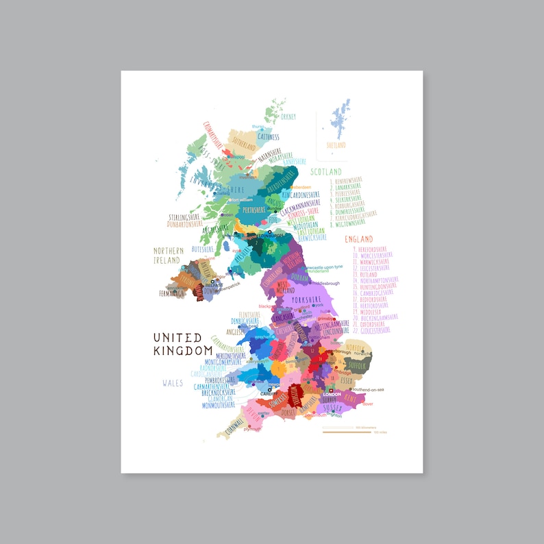 UK Map PRINTABLE UK County Map Labeled United Kingdom Map Etsy UK
