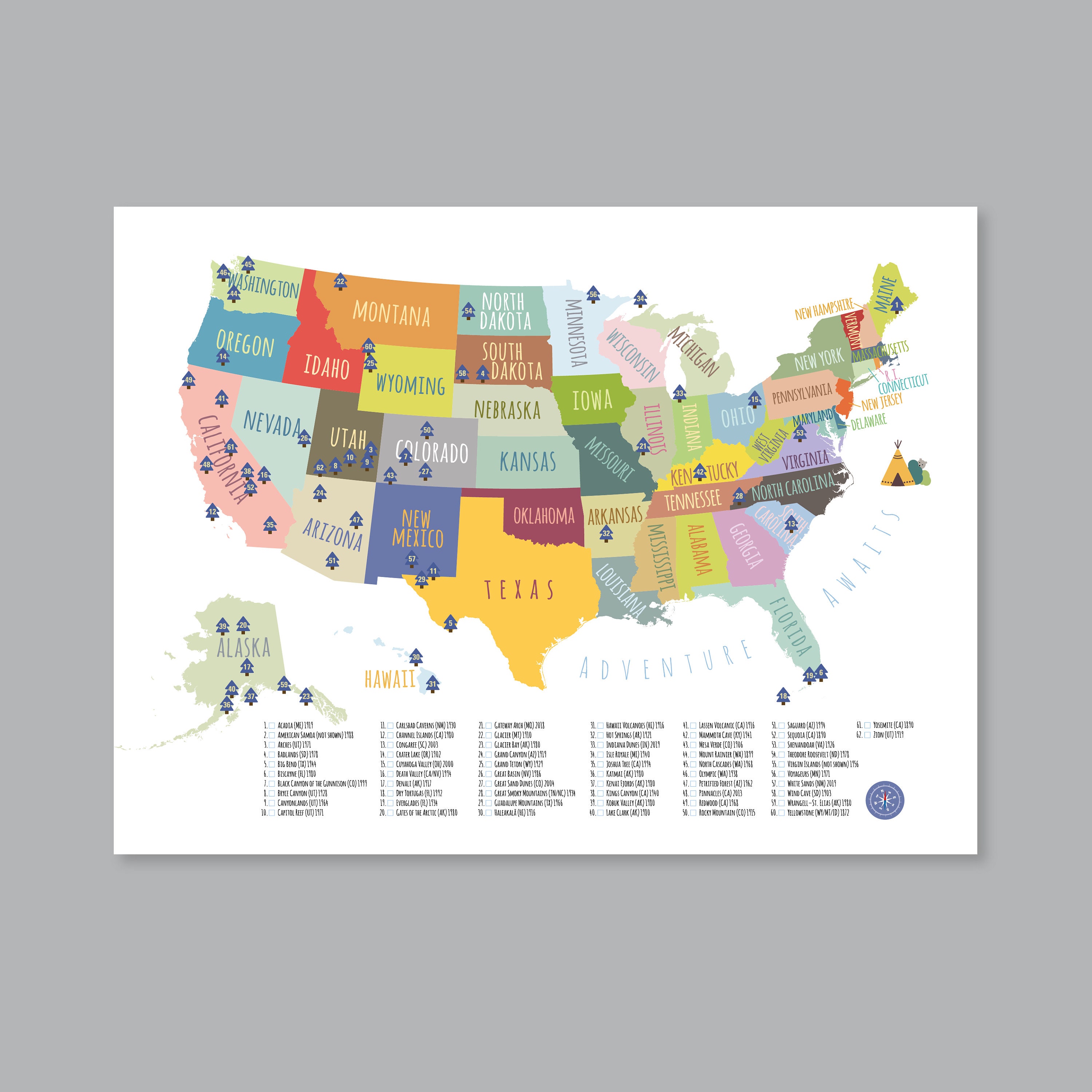 us national park map printable adventure awaits us national etsy