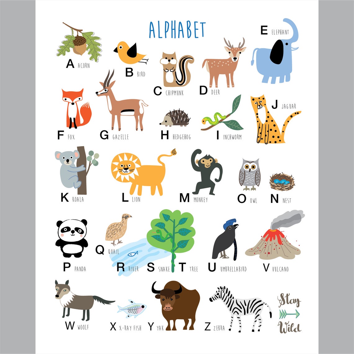 Tier Alphabet Poster druckbare Wald Tiere Kindergarten ABC Etsy