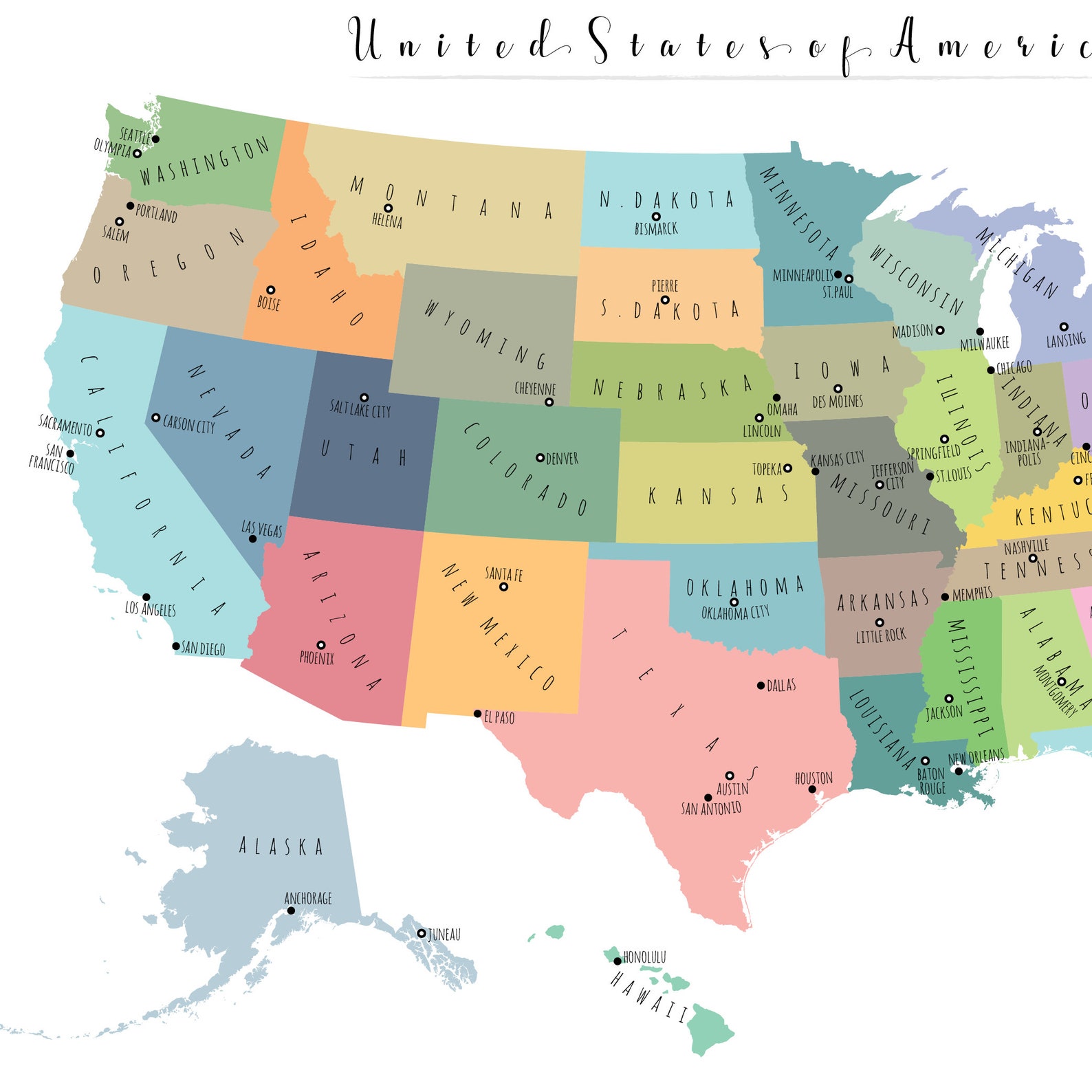 USA Map, PRINTABLE US Map, Large Us Map, Map of United States, Kid ...