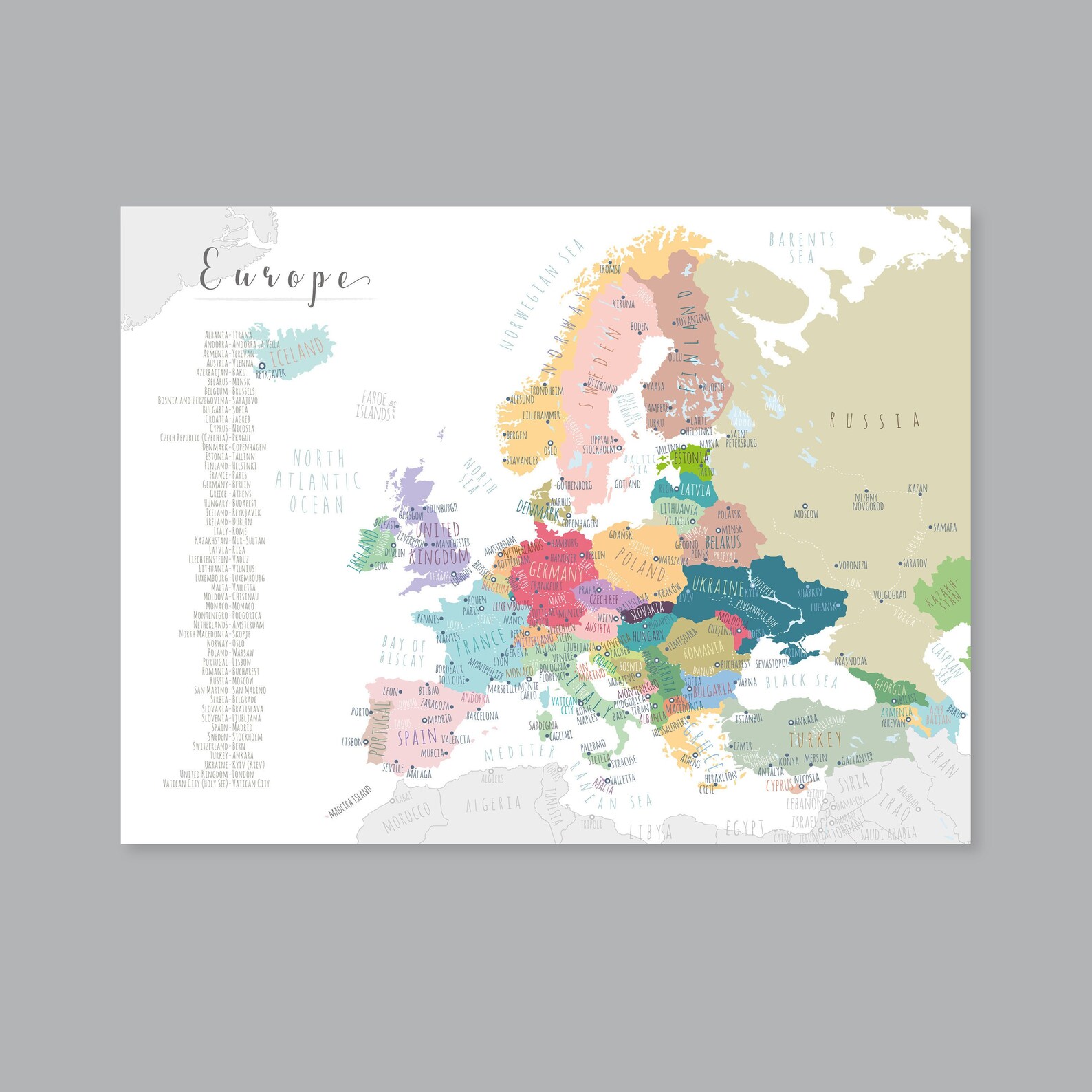 Europa Karte Europa Karte zum Ausdrucken Karte von Europa - Etsy.de