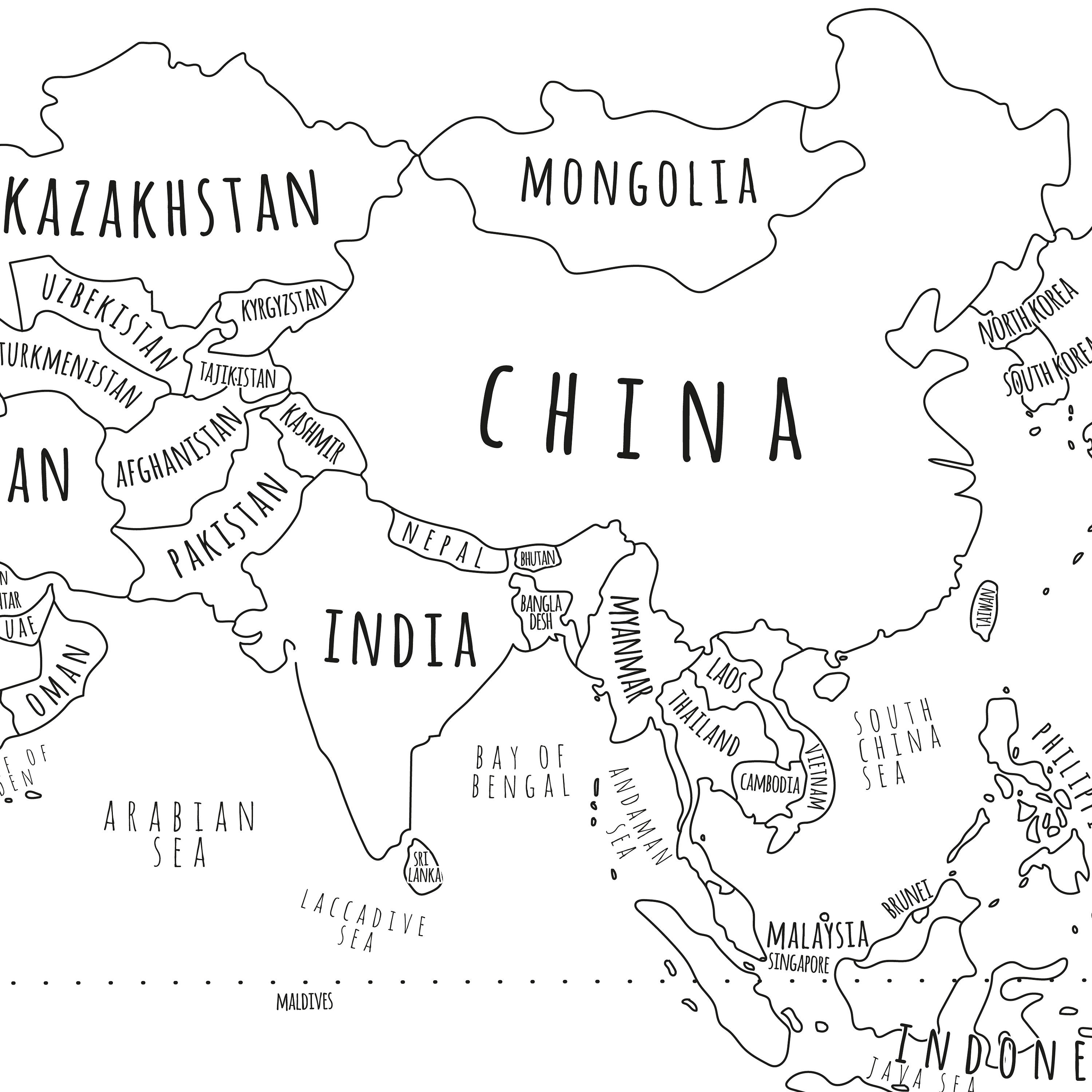 World Map With Countries PRINTABLE Map of the World Wall Art - Etsy Canada