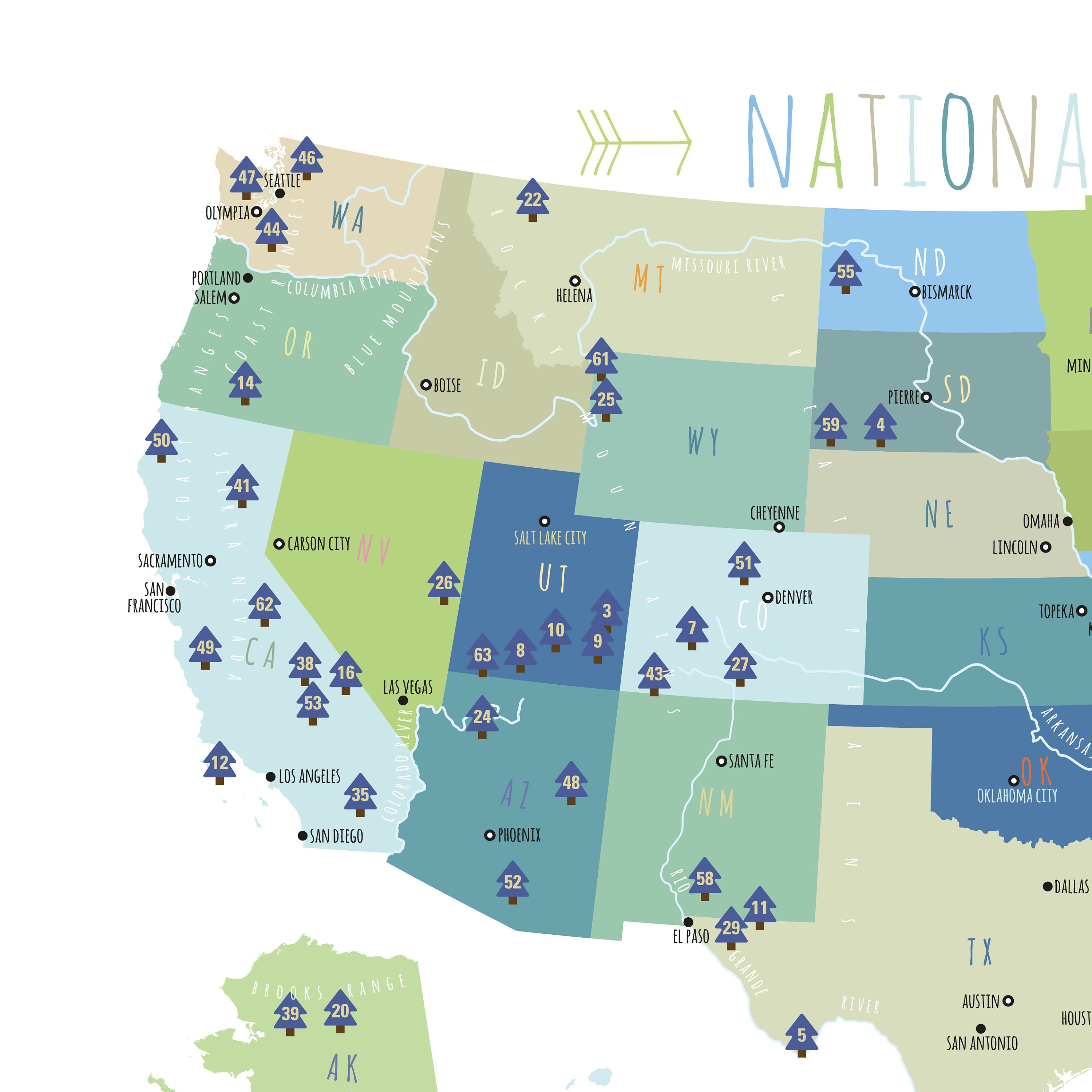 63 Us National Parks Map Printable Adventure Awaits Us Etsy