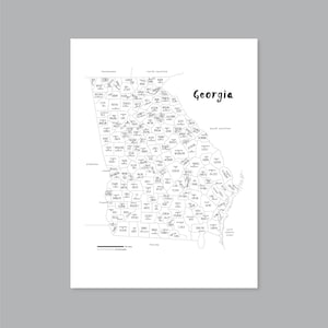 Georgië kaartkunst, AFDRUKBARE Georgië county kaart GA, Georgië landen kaart poster, Georgië staat kaart, modern interieur (#P510)