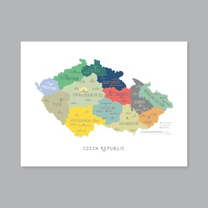 Tschechische Republik Karte druckbare Provinzen und Hauptstädte, markierte tschechische Landkarte mit Hauptstädten und Hauptstädten Moderne Wohnkultur (#P596)
