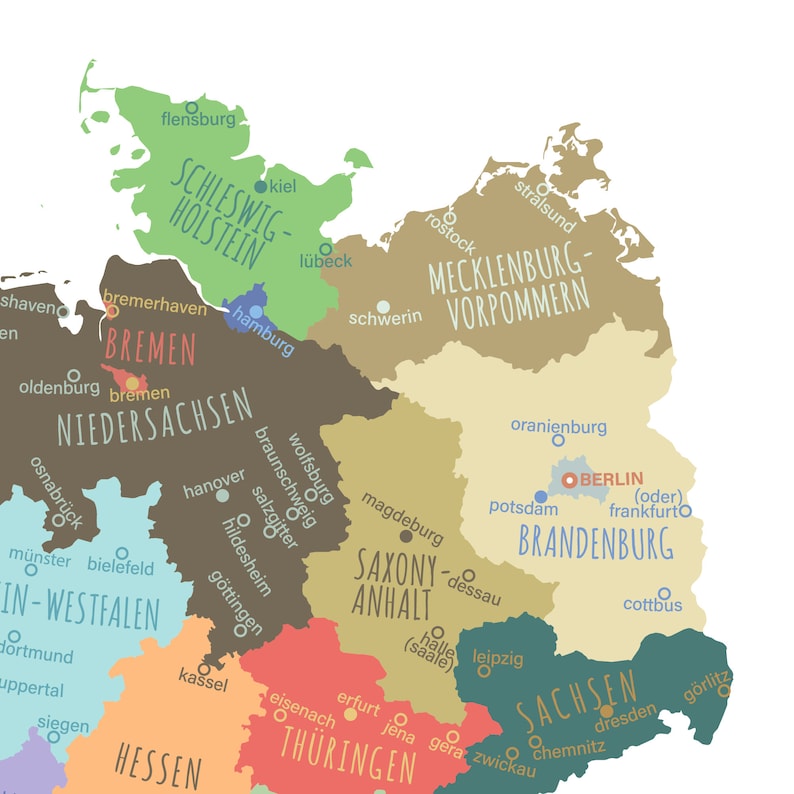 Germany Map Print Germany Map Print: States and Capitals, Modern Decor (digital Download ...