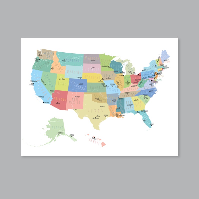 United States Map Wall Art PRINTABLE United States Map Print Etsy