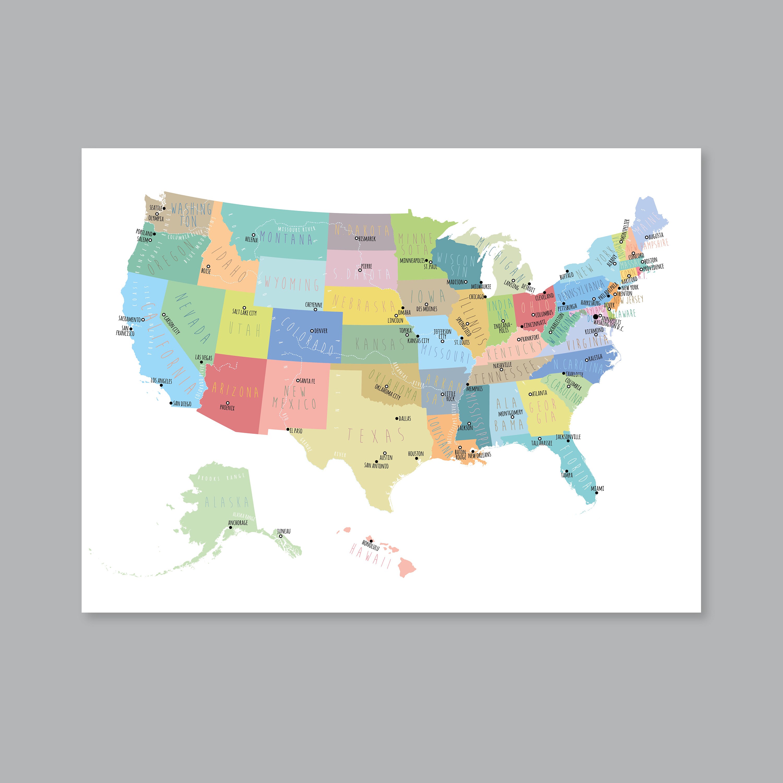 United States Map Wall Art PRINTABLE - Il Fullxfull.2192337602 Dxt0