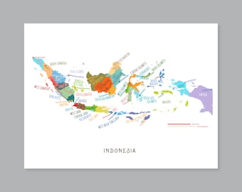 Indonesia Map, PRINTABLE Indonesia States and Capitals, Labeled Indonesia Map with Capital, Modern home decor (#P574)
