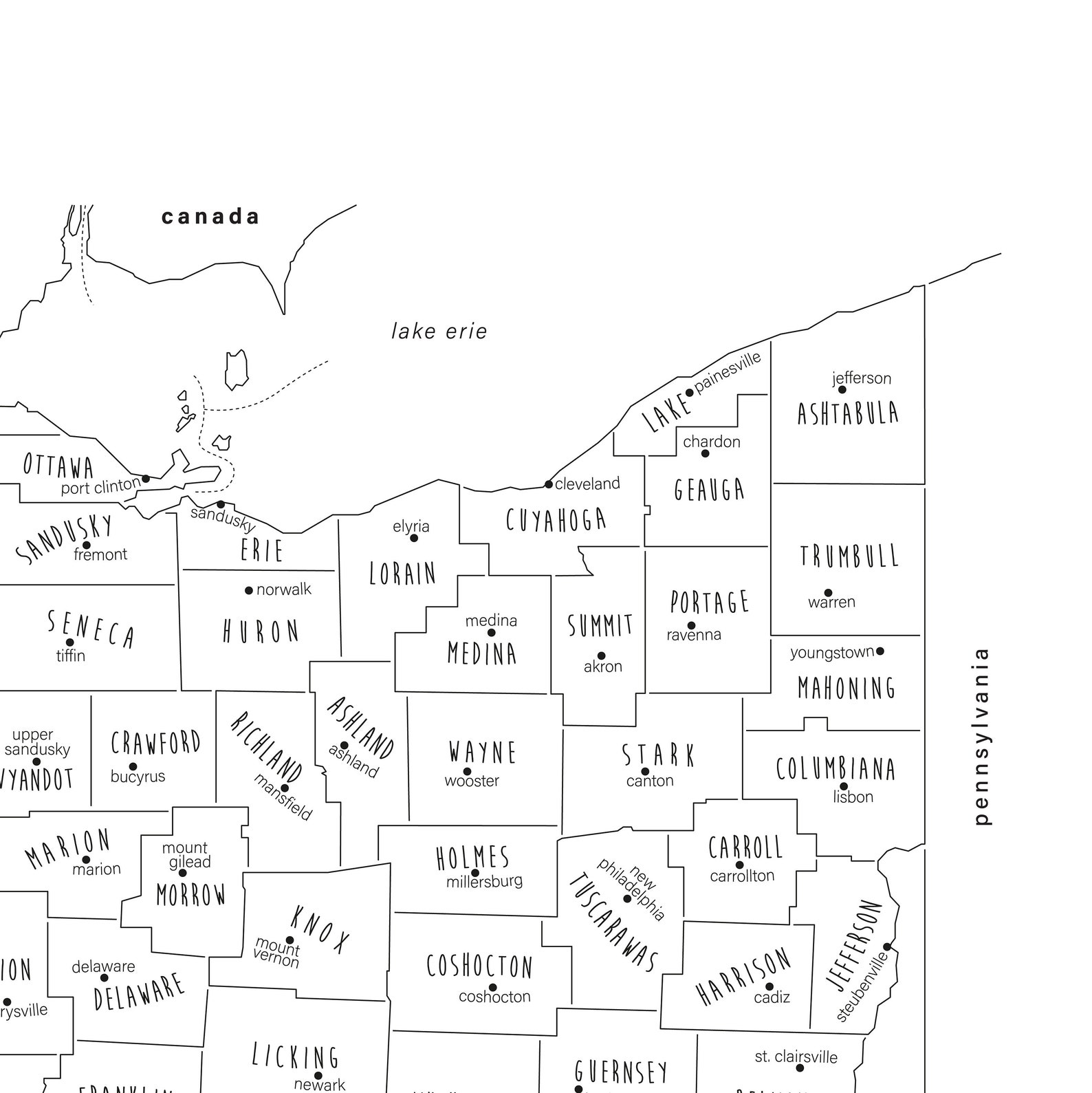 Ohio Map Art, PRINTABLE Ohio County Map OH, Ohio State Map, Modern Home ...