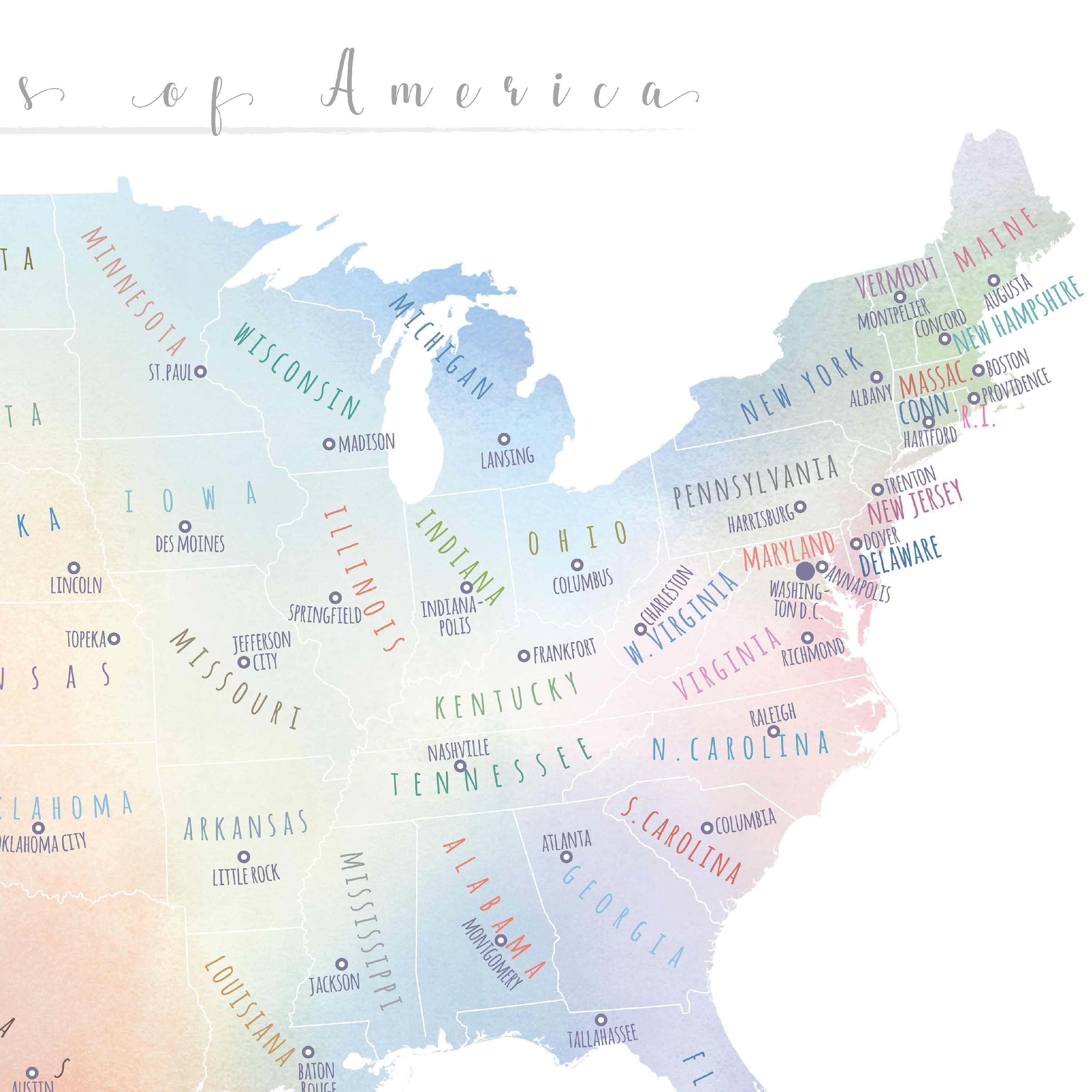 United States Map Wall Art, PRINTABLE United States Map Print, Usa Map ...
