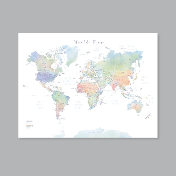 world map with countries printable map of the world wall art etsy canada