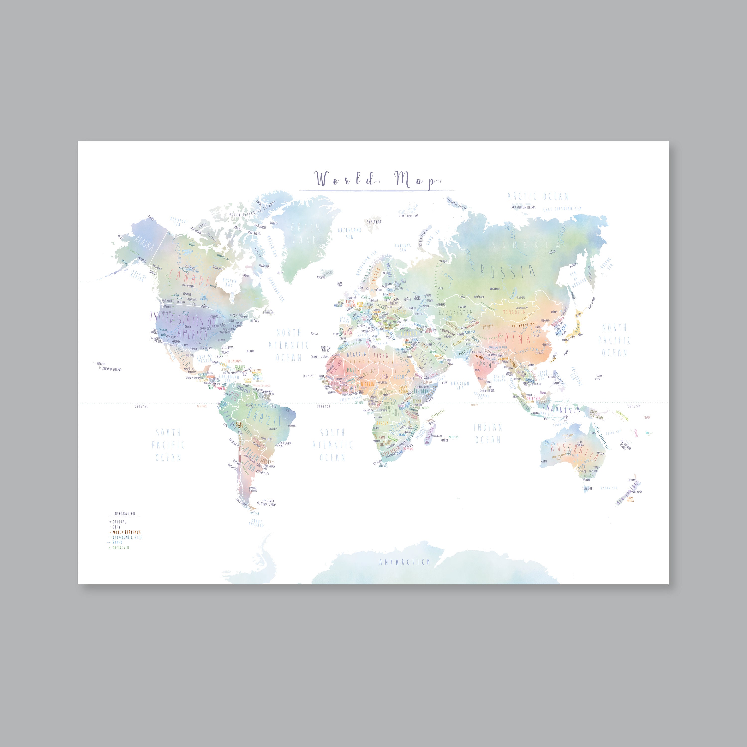 world map with countries printable map of the world wall art etsy norway