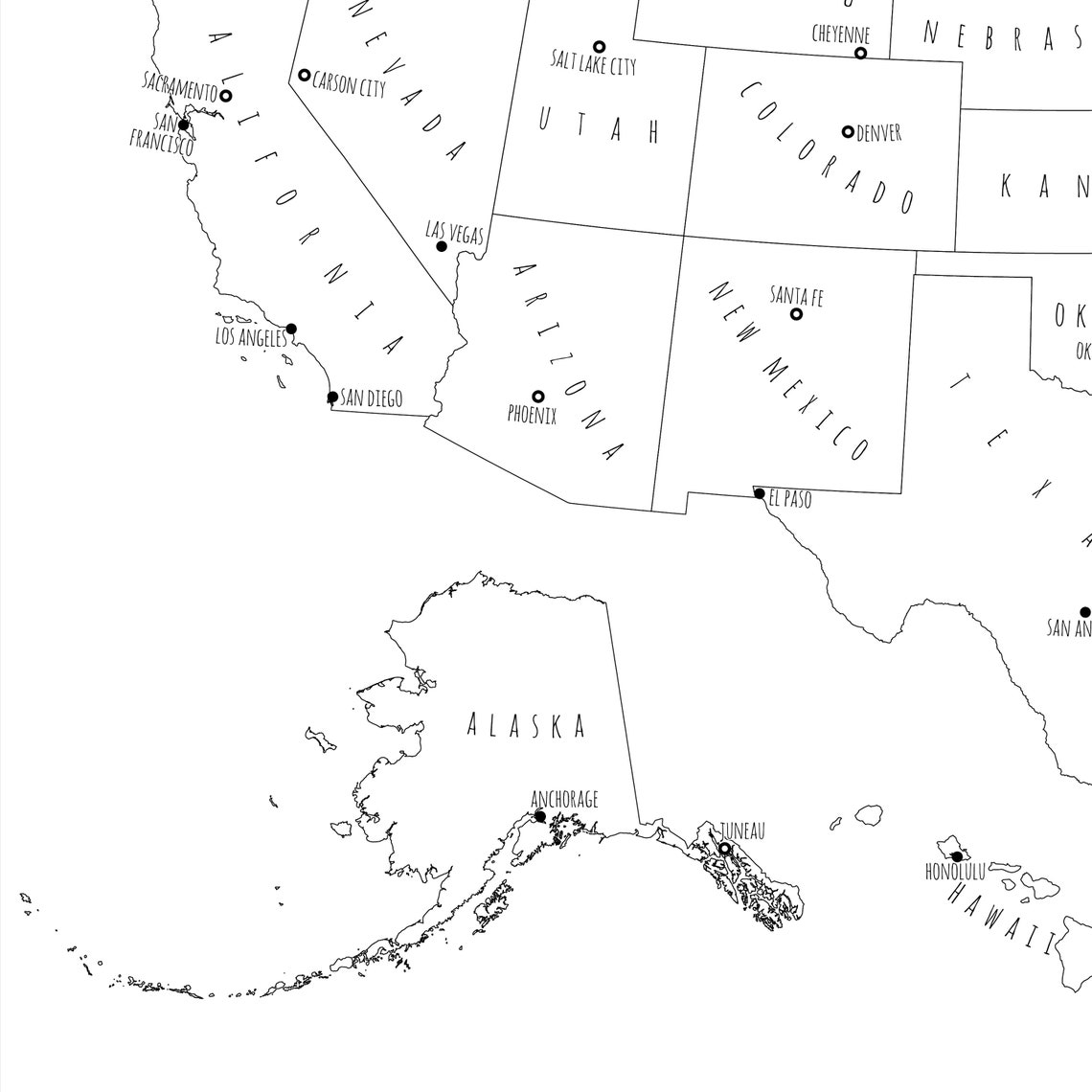 US Map Wall Art PRINTABLE United States Map Print Black and - Etsy